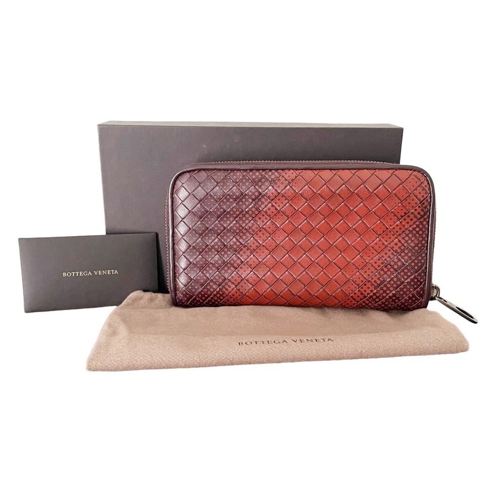 Bottega Veneta brown printed nappa intrecciato leather long zip wallet